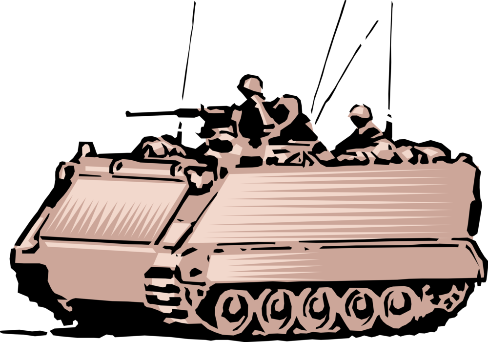 Vector Illustration of Army Military Soldier Personnel in Tank Armoured Fighting Tank Vehicle From Second World War