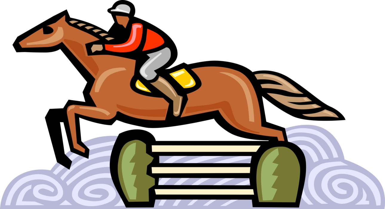 Vector Illustration of Equestrian Rider with Horse Jumping Fence