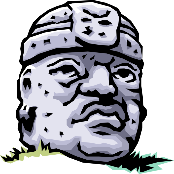 Vector Illustration of Olmec Colossal Head Stone Sculpture from Basalt Boulder from Ancient Mesoamerica