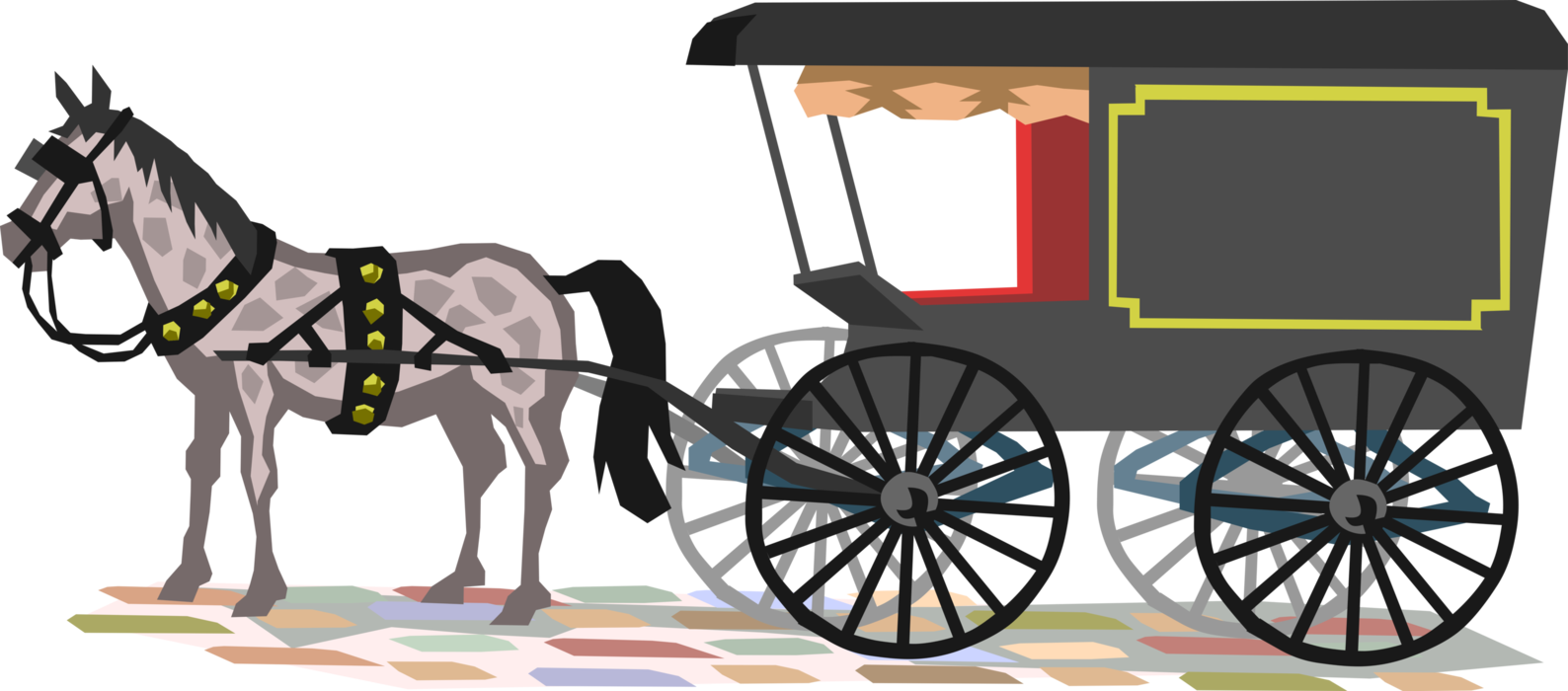 Vector Illustration of Horse-Drawn Funeral Hearse Carriage For Funeral Service