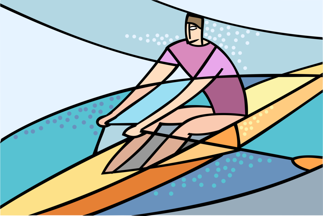 Vector Illustration of Single Sculls Rower with Oars in Sculling Boat