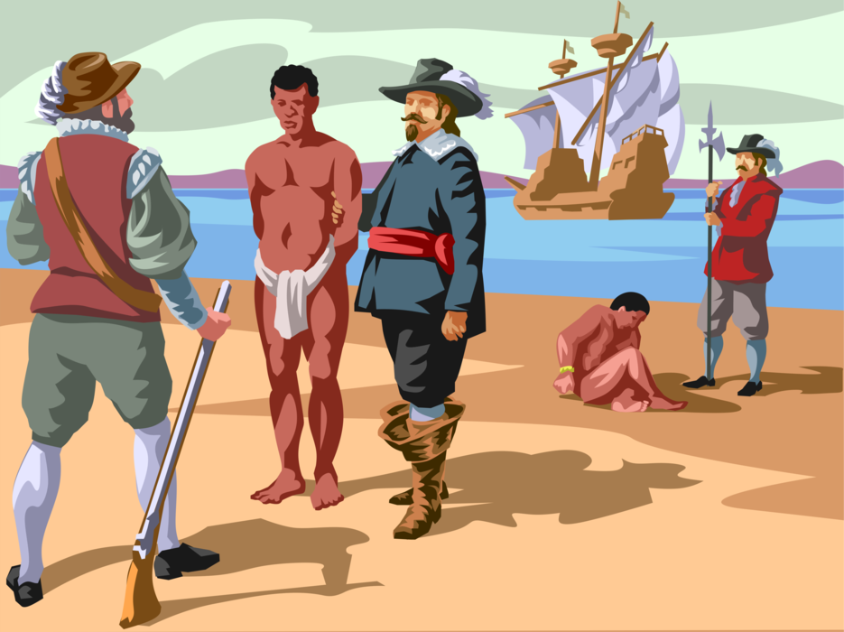 Vector Illustration of African Slaves Delivered in North America Signals Start of the Slave Trade