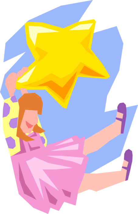 Vector Illustration of Dreaming Child Hanging on Star