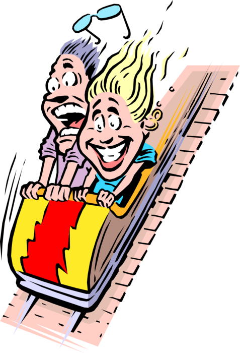 Vector Illustration of Man and Woman Enjoy Ride on Roller Coaster