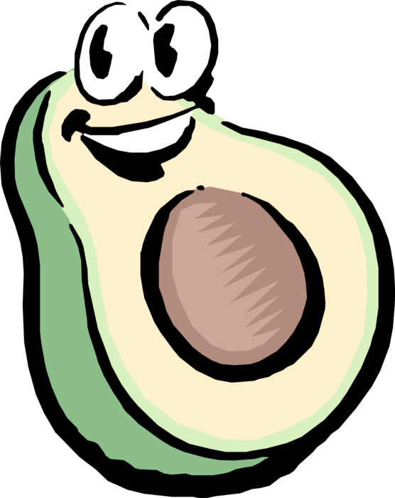 Vector Illustration of Anthropomorphic Large Berry Avocado Single Seed Alligator Pear