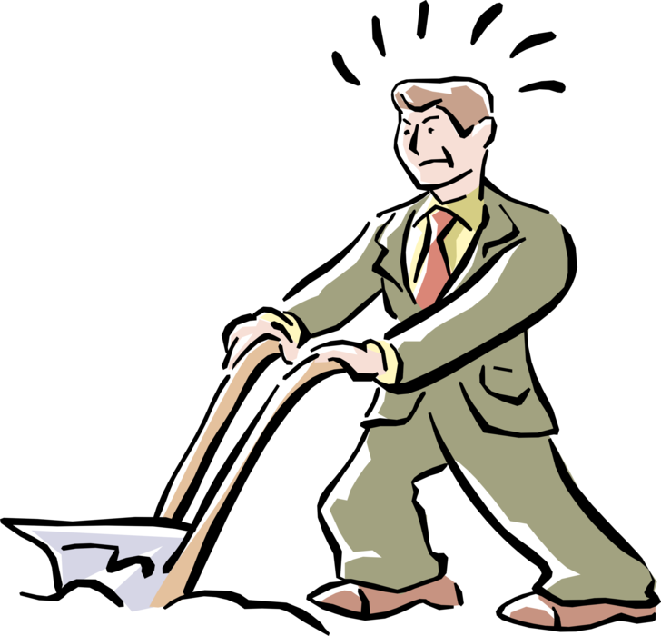 Vector Illustration of Businessman Farmer Pushes Plow Through Dirt