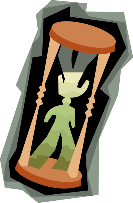 Vector Illustration of Time Management Hourglass or Sandglass, Sand Timer, or Sand Clock Measures Passage of Time