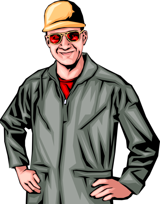 Vector Illustration of Maintenance Worker in Overalls Protective Clothing
