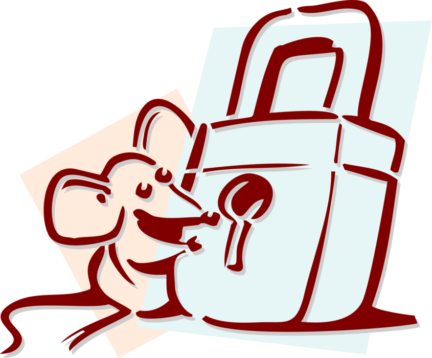Vector Illustration of Rodent Mouse with Padlock Lock