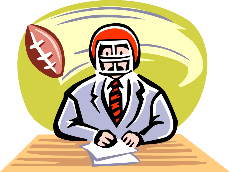 Vector Illustration of Television Sports Reporter Reviews Football Game Results