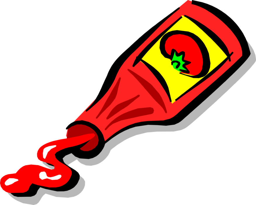 Vector Illustration of Ketchup Bottle Condiment of Puréed Tomatoes, Onions, Vinegar