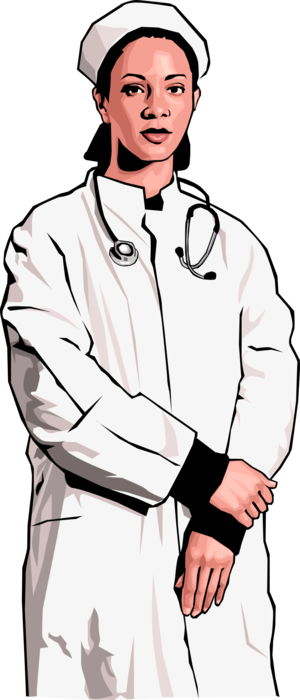 Vector Illustration of Health Care Professional Doctor Physician Poses with Stethoscope