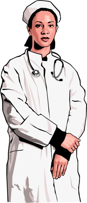 Vector Illustration of Health Care Professional Doctor Physician Poses with Stethoscope