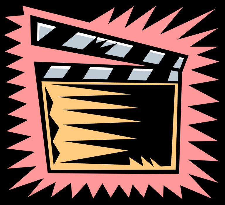 Vector Illustration of Filmmaking and Video Production Clapperboard Slate Synchronizes Picture and Sound