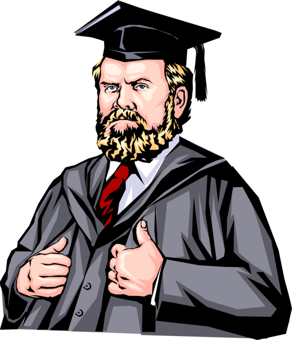 Vector Illustration of Pretentious University Professor Wears Mortarboard at Graduate Ceremony