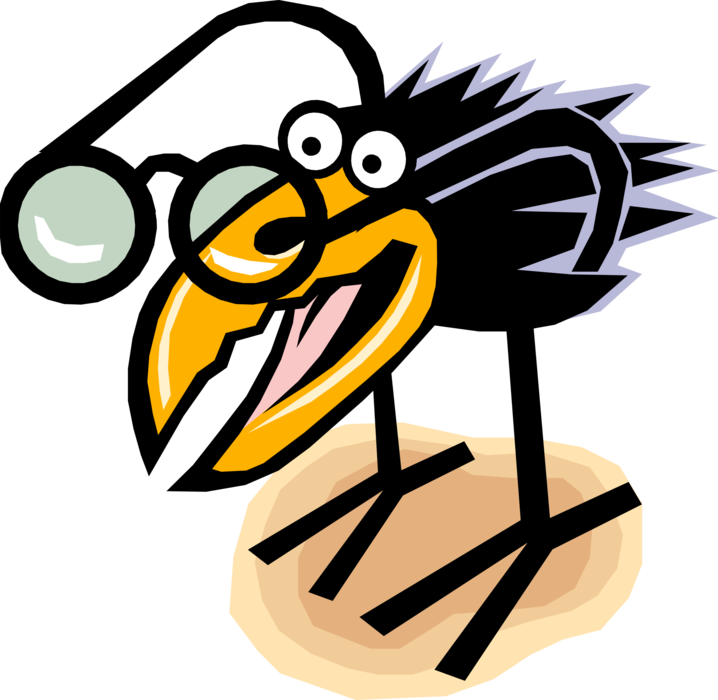 Vector Illustration of Crow Bird with Eyeglasses