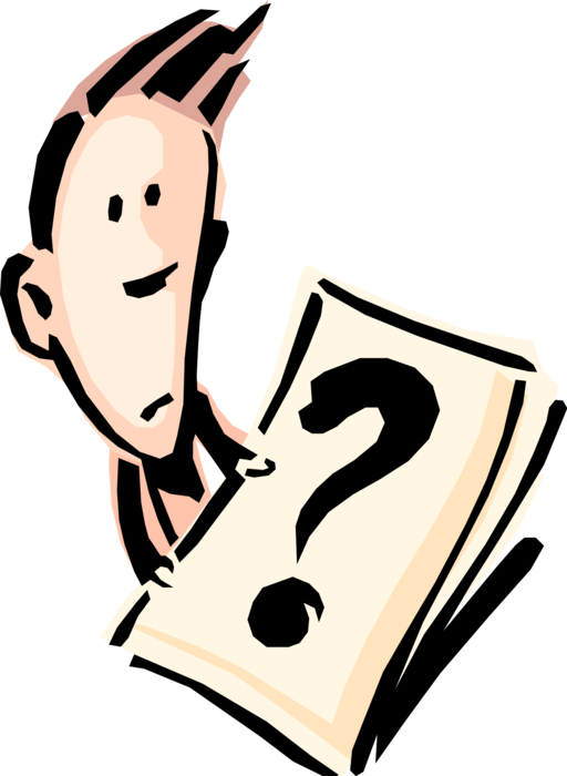 Vector Illustration of Man with Question Mark on Paper