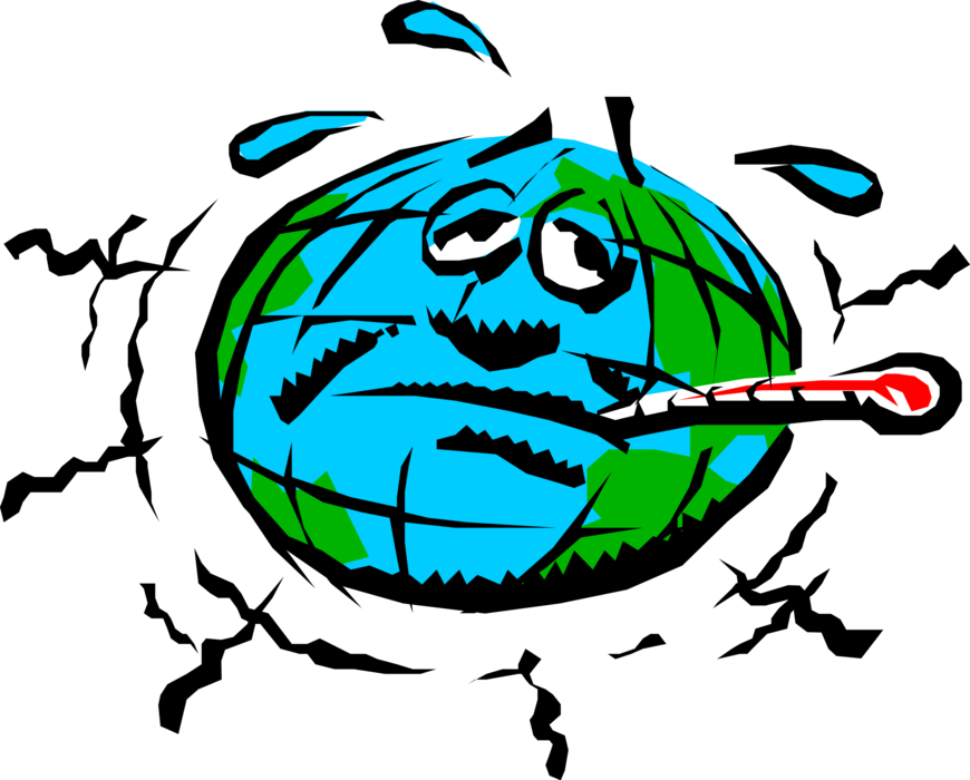 Vector Illustration of Anthropomorphic Mother Earth with Temperature Thermometer Climate Change