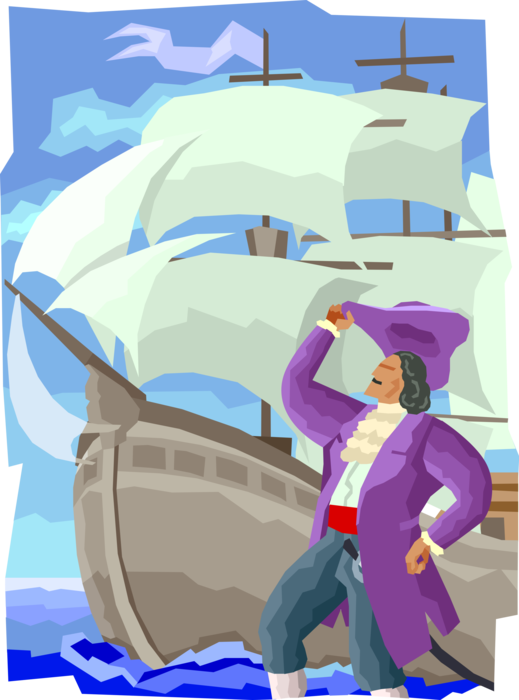 Vector Illustration of Peter "The Great" Emperor of All Russia with Sailing Vessel Ship