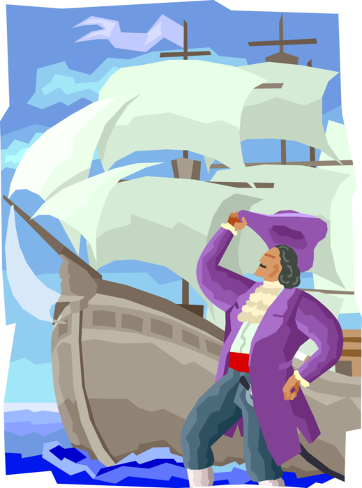 Vector Illustration of Peter "The Great" Emperor of All Russia with Sailing Vessel Ship