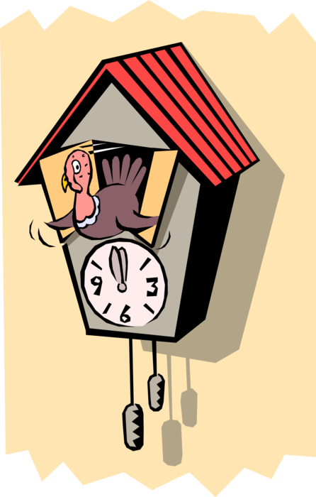 Vector Illustration of Cuckoo Clock Tells Time and Chimes on the Hour with Turkey