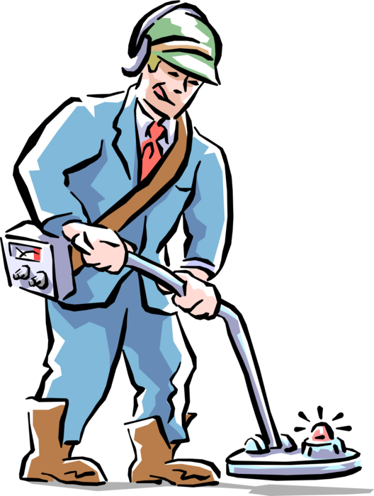 Vector Illustration of Businessman with Metal Detector Looks for Buried Treasure