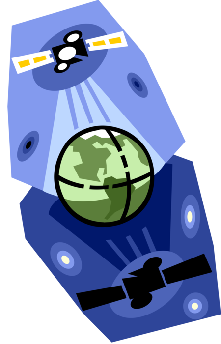 Vector Illustration of Satellite for Communications, Navigation, Weather, Research Artificial Object in Orbit Around Earth