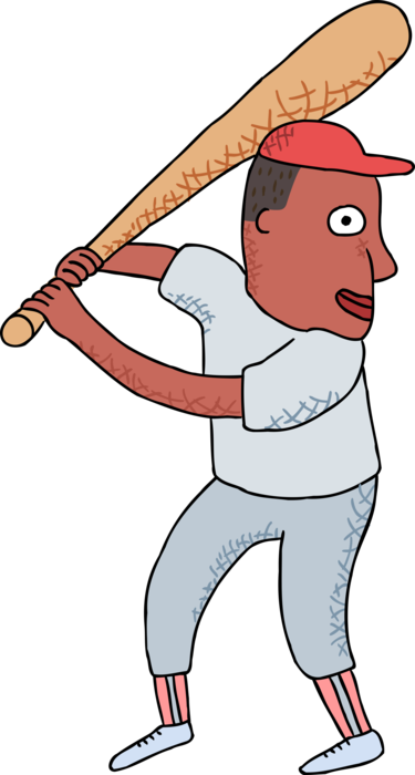 Vector Illustration of American Pastime Sport of Baseball Player Stands at Home Plate Ready to Swing the Bat