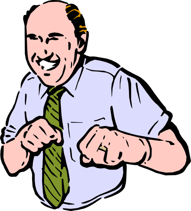 Vector Illustration of Playful Businessman Punching the Air