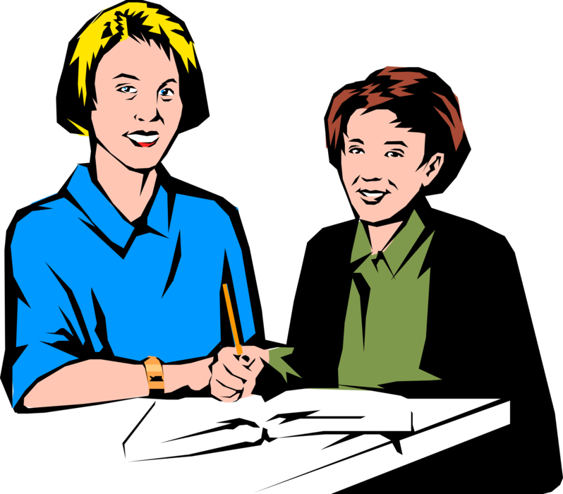 Vector Illustration of Teacher and Student Review Homework Assignment
