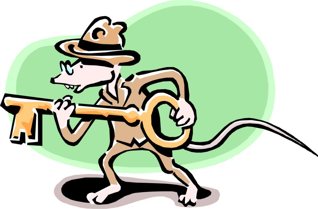 Vector Illustration of Rodent Mouse Holding Key