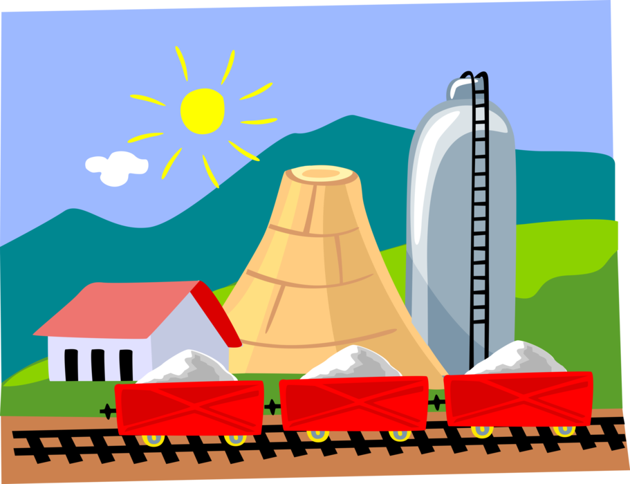 Vector Illustration of Country Landscape with Rail Transportation of Farm Crop Harvest