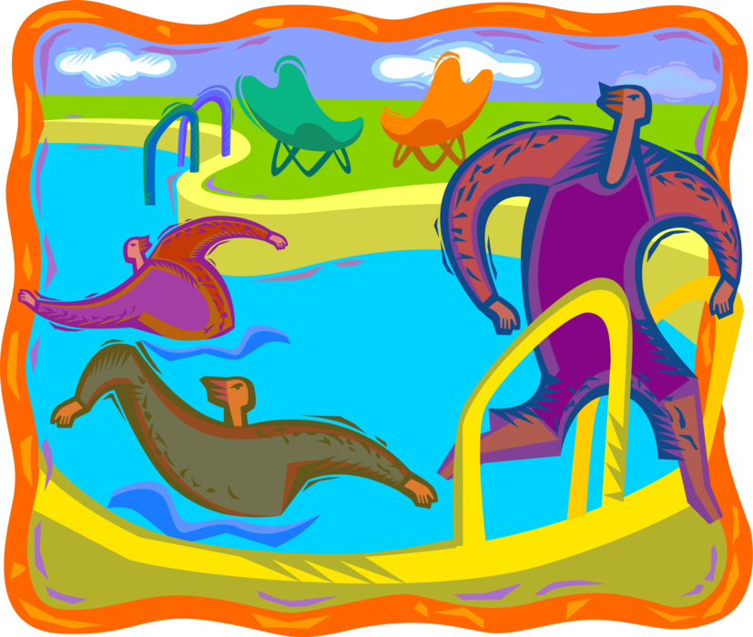 Vector Illustration of Swimming Pool Swimmers Enjoy Swim