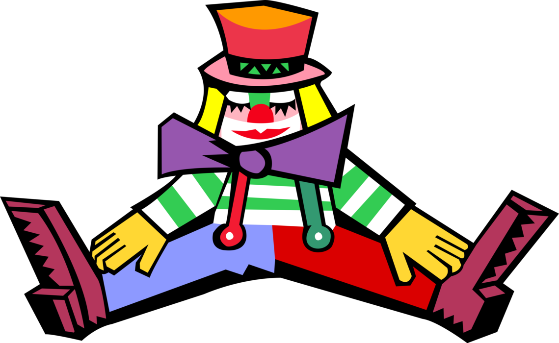 Vector Illustration of Big Top Circus Clown Performs Physical Slapstick Comedy