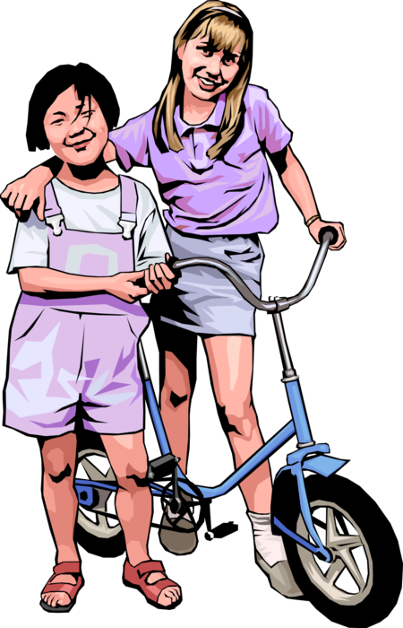 Vector Illustration of Two Friends with Bicycle Bike