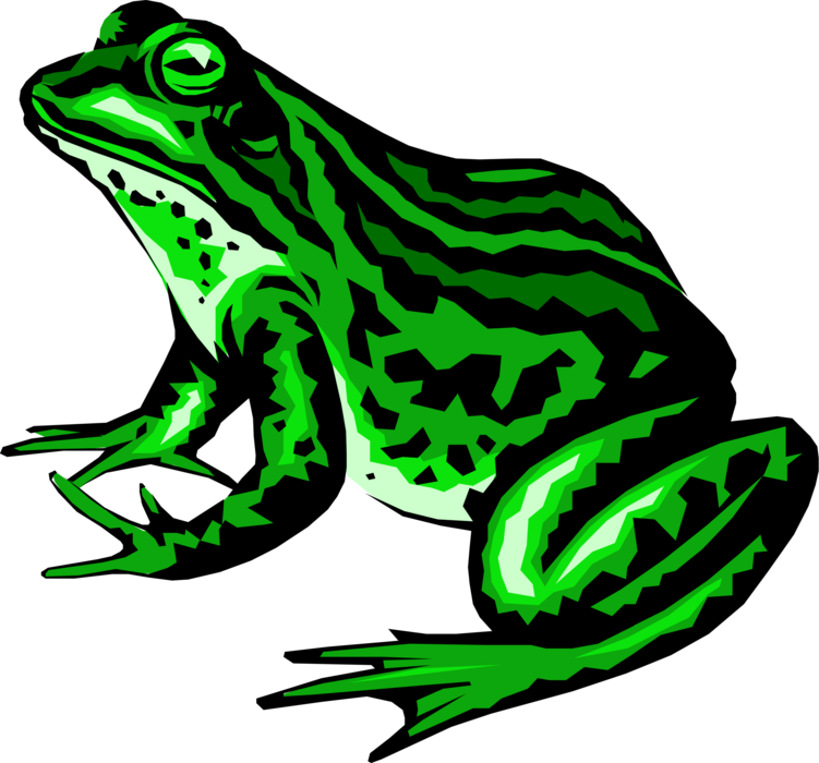 Vector Illustration of Amphibian Green Leopard Frog Portrayed as Benign, Ugly, and Clumsy