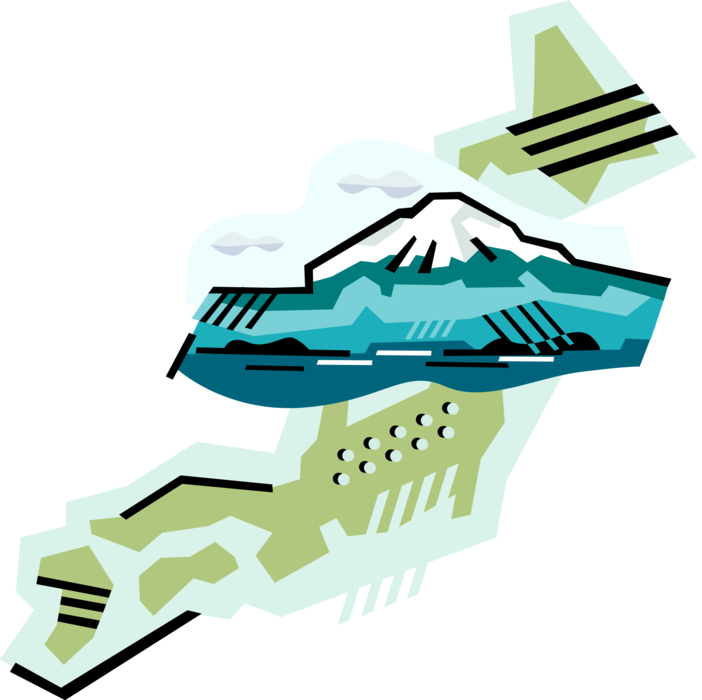 Vector Illustration of Mount Fuji Volcano Located on Honshu Island, is Highest Mountain Peak in Japan