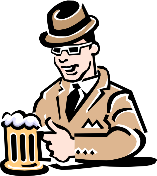 Vector Illustration of 1950's Vintage Style Businessman Has Beer at Bar After Work