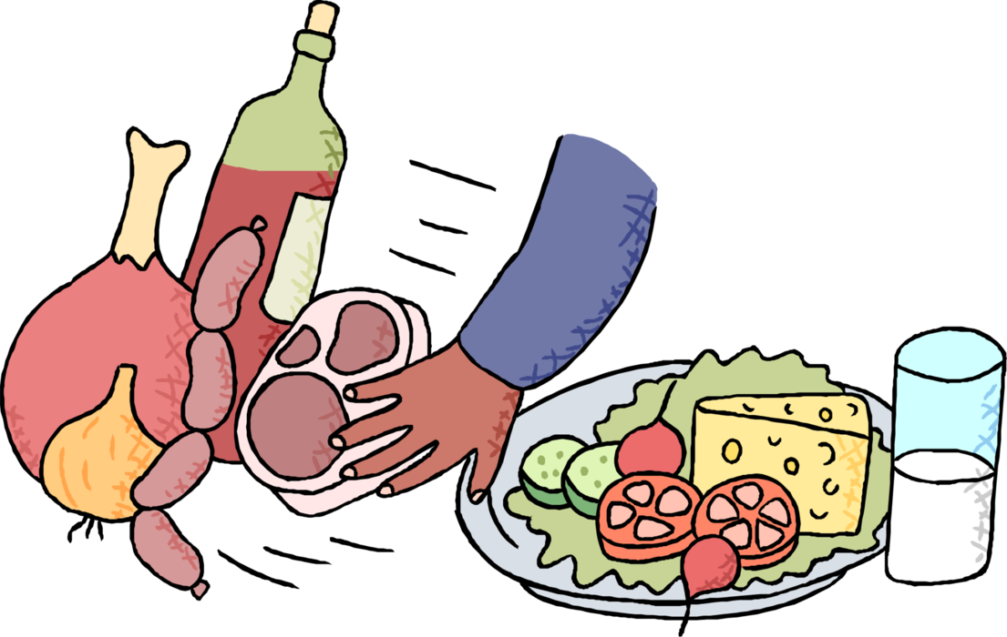 Vector Illustration of Hand Sweeping Way High Fat Diet in Favor of Healthy Lower Fat Foods
