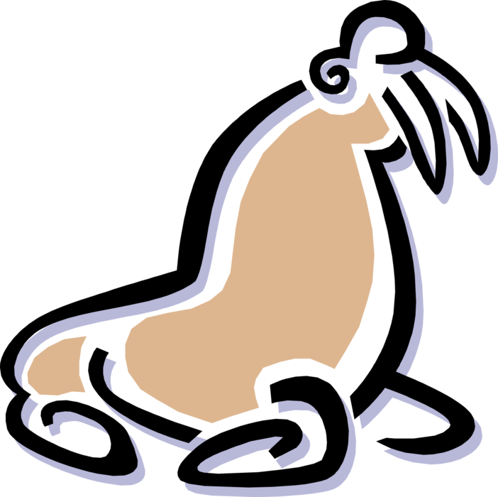 Vector Illustration of Flippered Marine Mammal Walrus