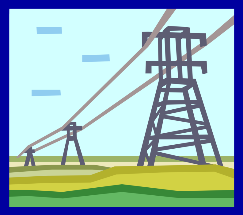 Vector Illustration of Electricity Power Energy Transmission Towers Deliver Electricity