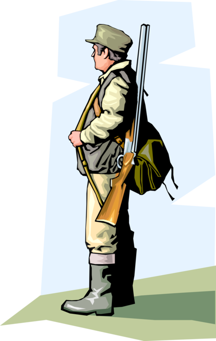 Vector Illustration of Hunter with Shotgun Rifle Goes Hunting