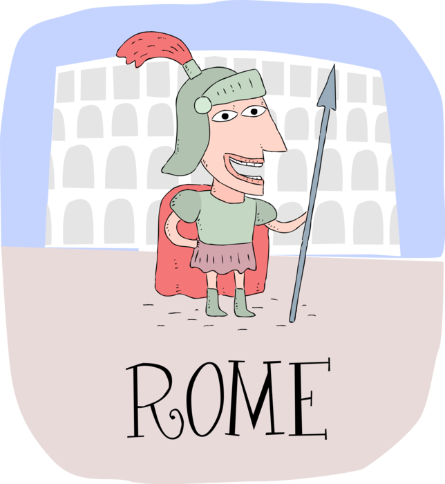 Vector Illustration of Ancient Rome Roman Praetorian Guard with Coliseum or Flavian Amphitheatre in Rome Italy
