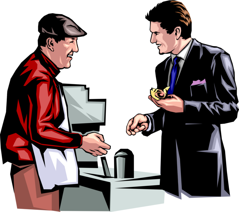 Vector Illustration of Businessman Buys Hotdog Lunch from Street Vendor