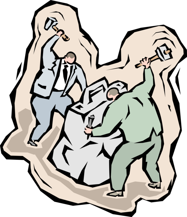 Vector Illustration of Businessmen Carving Briefcase from Solid Rock