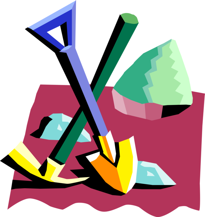 Vector Illustration of Pickaxe with Shovel Mining and Prospecting Tools