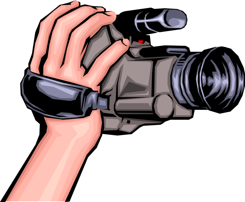 Vector Illustration of Hand Holding Video Camcorder Camera