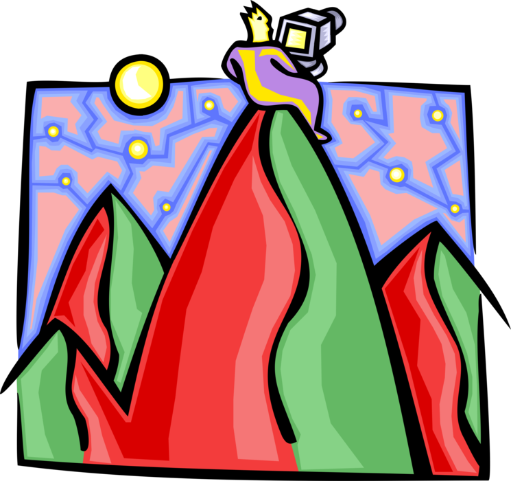 Vector Illustration of Man with Camera on Mountain Top