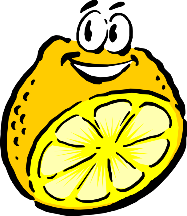 Vector Illustration of Anthropomorphic Sliced Citrus Lemon