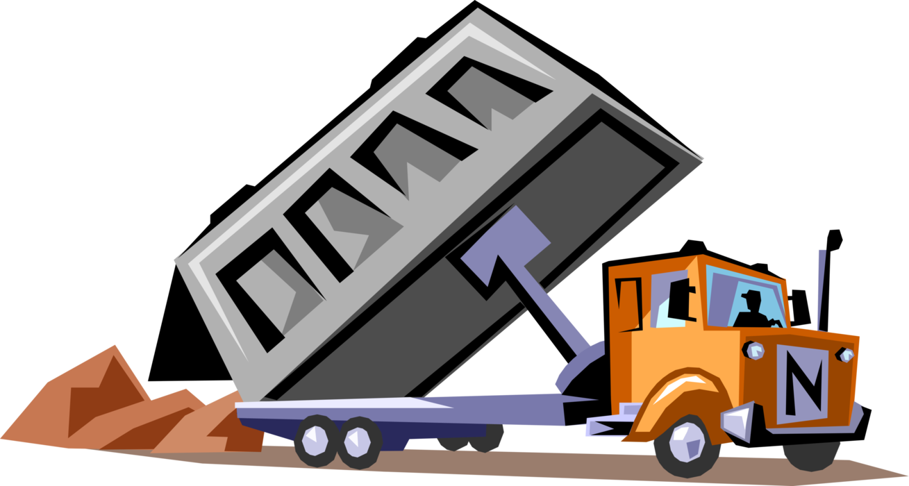 Vector Illustration of Heavy Machinery Construction Equipment Dump Truck Transports Loose Material